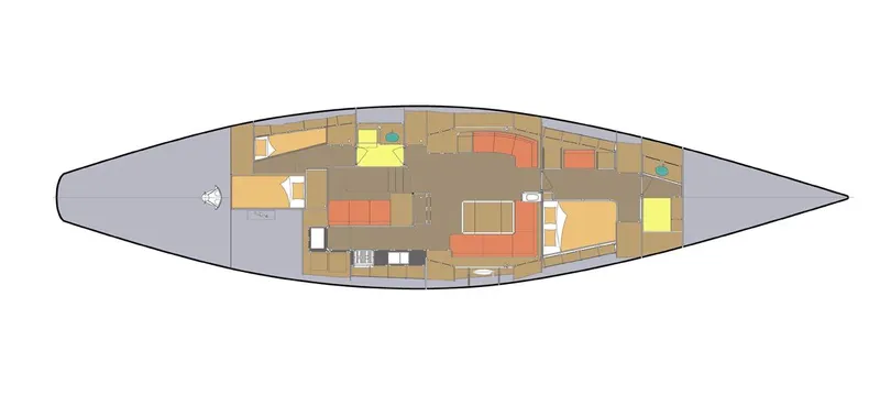 Aldebaran Yacht Photos Pics Floor plan of 2003 JFA Yachts Custom 70 sailboat interior layout.