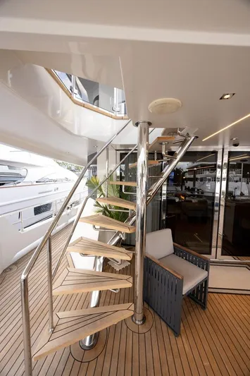 Lady Caroline Yacht Photos Pics Aft Deck Steps to Bridge Deck