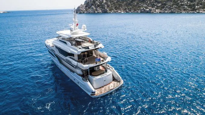 Lady Caroline Yacht Photos Pics Aft View at Anchor