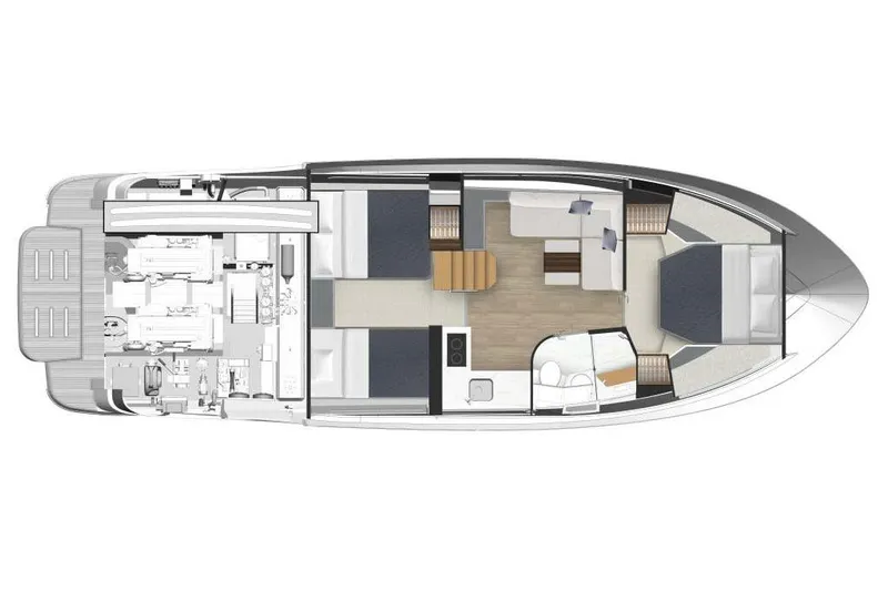  Yacht Photos Pics Manufacturer Provided Image: Top view layout of 2026 Riviera 4300 Sport Express yacht interior design.