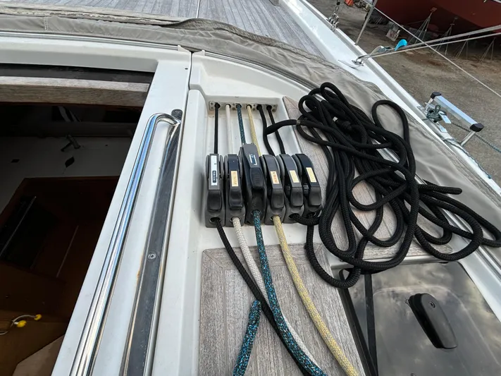 Nemo Yacht Photos Pics Grand Soleil 47 sailboat deck with rope clutches and lines, 2015 model.