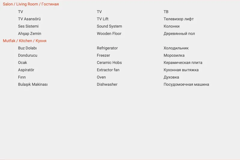  Yacht Photos Pics Leopard 53 Powercat 2022 interior features list in English, Turkish, and Russian.