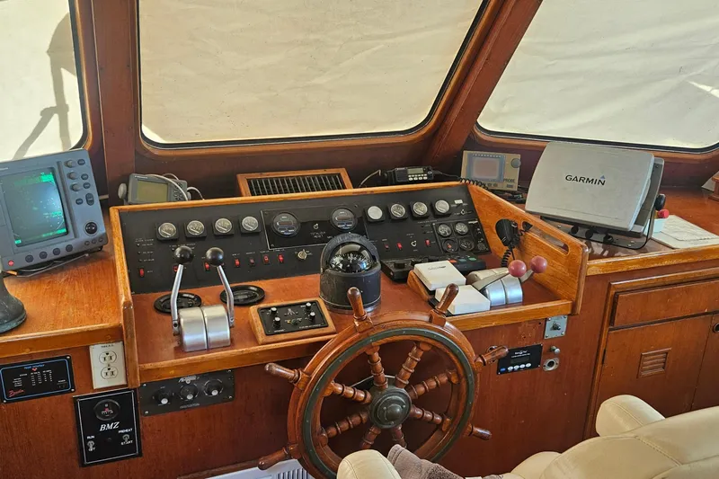  Yacht Photos Pics Cockpit of 1988 Cheoy Lee 51 Long Range Motor Yacht with navigation equipment.