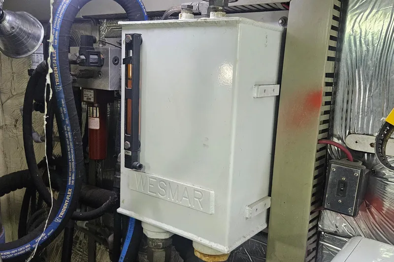  Yacht Photos Pics Engine room of 1988 Cheoy Lee 51 Yacht with Wesmar stabilizer system.