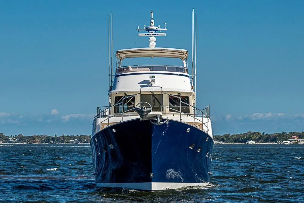 2017 Kadey-Krogen 58EB yacht on open water, front view.