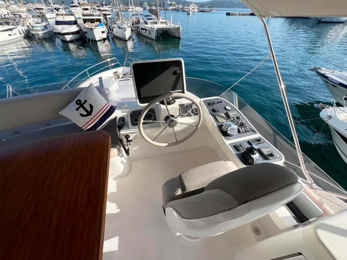 Obsession Yacht Photos Pics Cockpit view of 2015 Azimut Magellano 53 yacht in marina.