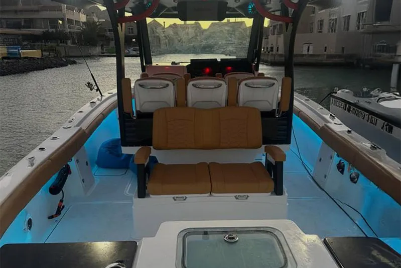  Yacht Photos Pics 2026 MVI Invicta 30CC boat interior with illuminated seating and modern design.