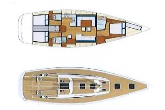  Yacht Photos Pics Deck and interior layout of 2010 Grand Soleil 54 yacht, showcasing spacious design.