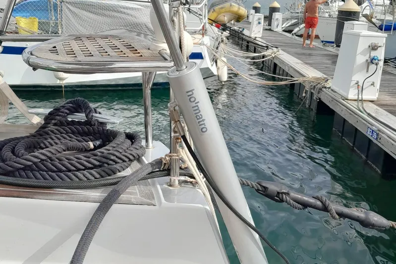  Yacht Photos Pics Grand Soleil 54 sailboat docked, featuring deck details and mooring ropes, 2010 model.