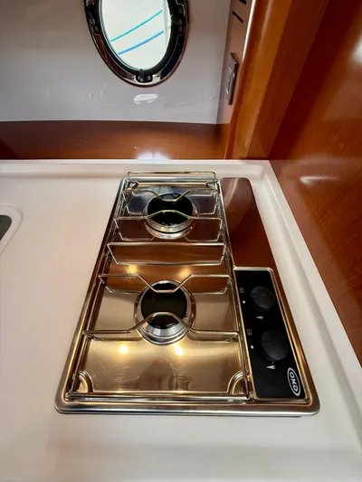  Yacht Photos Pics Stainless steel stove in 2013 Beneteau Gran Turismo 34 yacht kitchen.