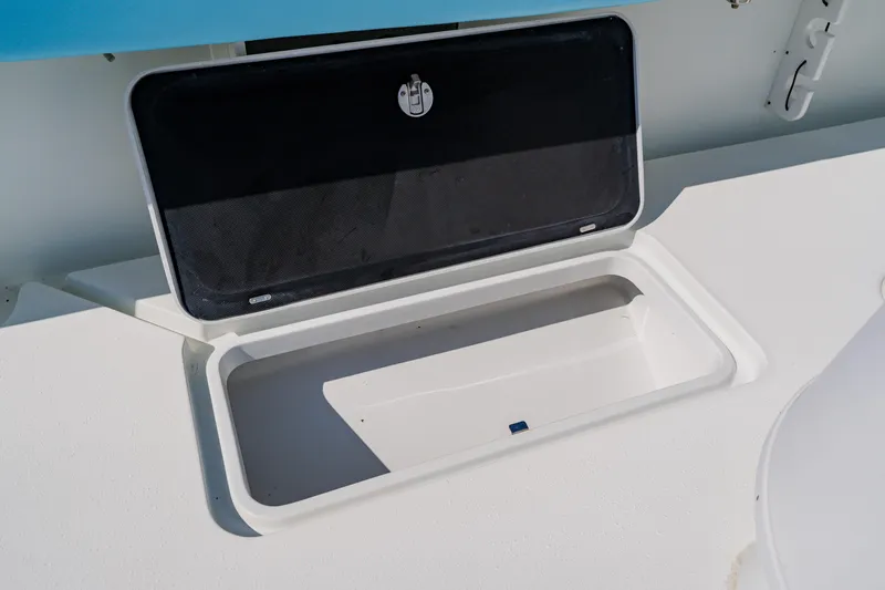  Yacht Photos Pics Open storage compartment on 2015 Yellowfin 39 Offshore boat deck.