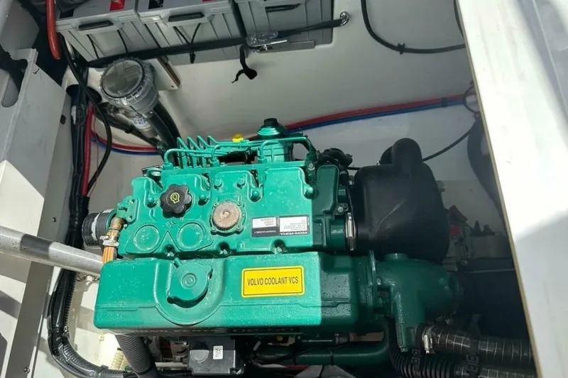 Honu Kai Yacht Photos Pics Engine compartment of 2023 Fountaine Pajot Catamaran Astrea 42, featuring a Volvo Penta engine.