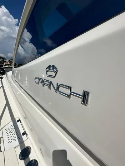 Zuri Yacht Photos Pics 2007 Cranchi Mediterranee 50 HT yacht side view with logo.