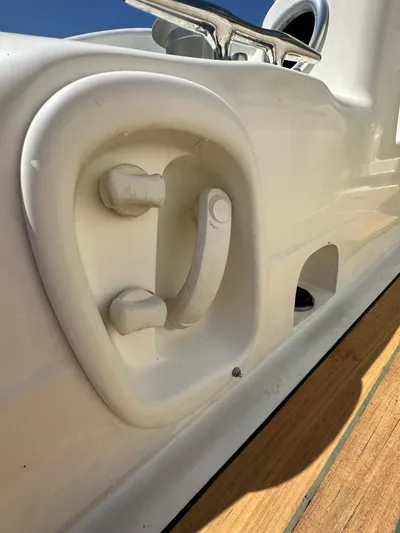 Zuri Yacht Photos Pics Close-up of 2007 Cranchi Mediterranee 50 HT boat deck detail.