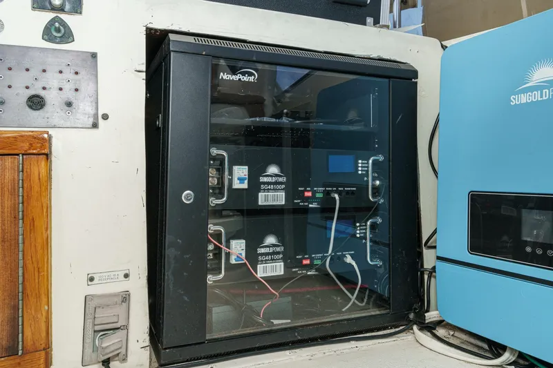 Maverick Yacht Photos Pics Electrical equipment setup on a 1979 Hatteras 58 Motor Yacht, featuring Sungoldpower components.