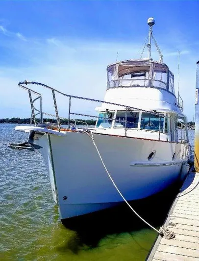 Aquavit Yacht Photos Pics 2006 Beneteau Swift Trawler 42 docked on a sunny day.