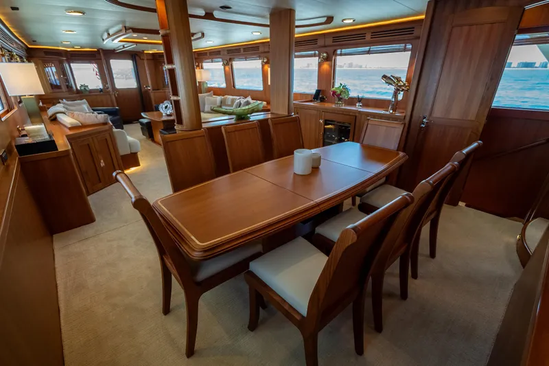 Rat Pack Yacht Photos Pics Luxurious 2011 Marlow Explorer yacht interior with elegant dining area and panoramic ocean views.