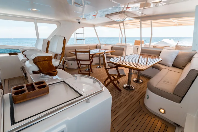 Rat Pack Yacht Photos Pics Luxurious 2011 Marlow Explorer yacht interior with elegant seating and ocean view.