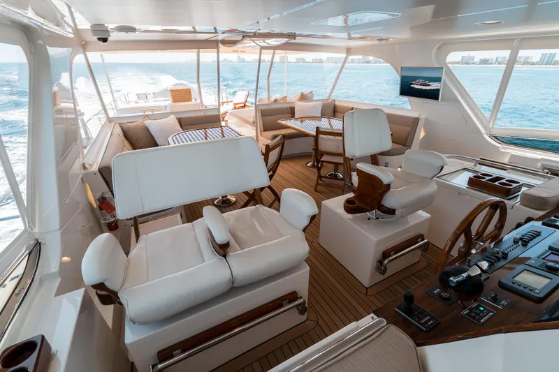 Rat Pack Yacht Photos Pics Luxurious 2011 Marlow Explorer yacht interior with elegant seating and ocean view.
