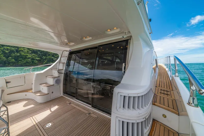 Costa Luna Yacht Photos Pics Luxurious 2014 Azimut 64 yacht deck with ocean view and elegant wood finish.