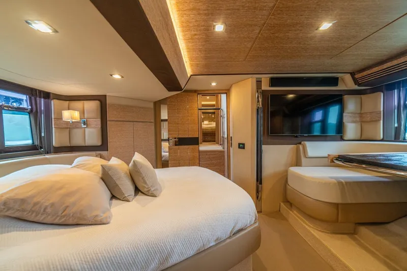 Costa Luna Yacht Photos Pics Luxurious interior of 2014 Azimut 64 yacht with elegant bedroom and modern amenities.