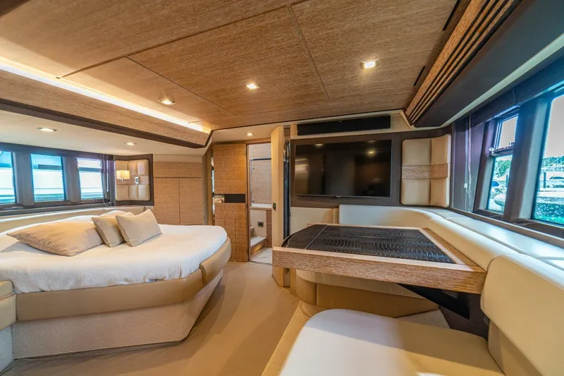 Costa Luna Yacht Photos Pics Luxurious interior of 2014 Azimut 64 yacht with elegant bedroom and modern amenities.
