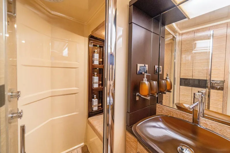 Costa Luna Yacht Photos Pics Luxurious bathroom interior of 2014 Azimut 64 yacht with modern fixtures and elegant design.