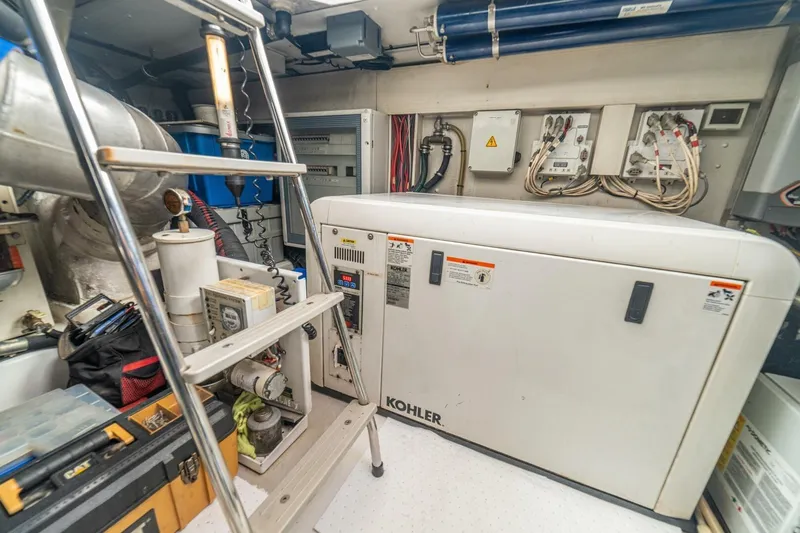 Costa Luna Yacht Photos Pics Engine room of 2014 Azimut 64 yacht with Kohler generator and equipment.