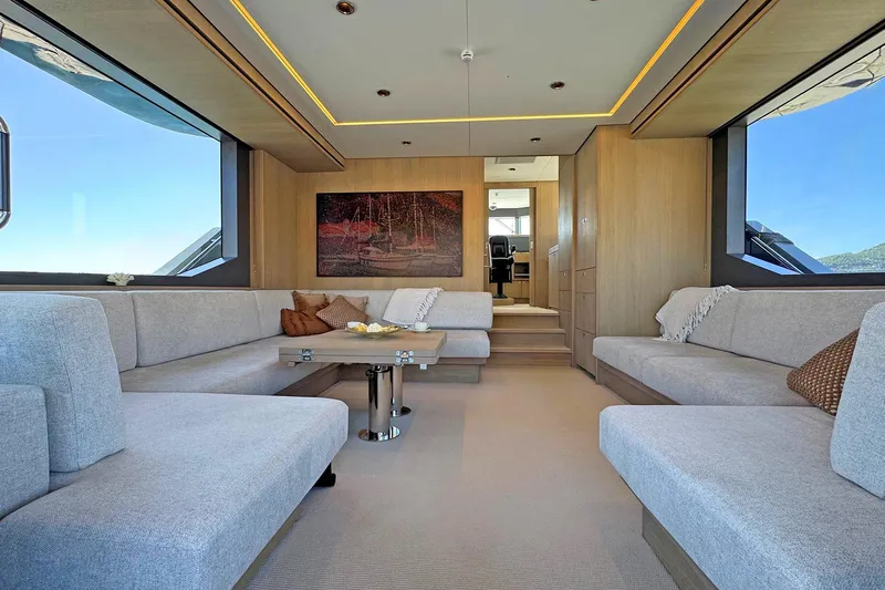  Yacht Photos Pics Luxurious interior of 2026 Outer Reef Yachts 780 Adventure, featuring spacious seating and modern design.