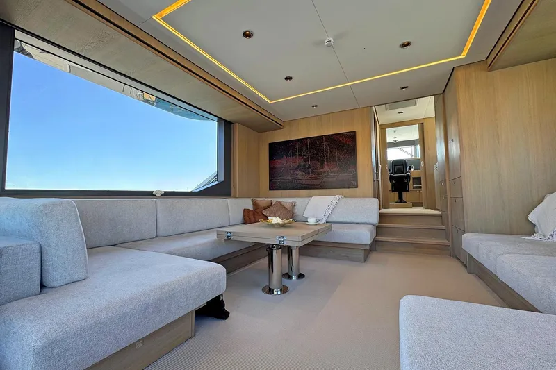  Yacht Photos Pics Luxurious interior of 2026 Outer Reef Yachts 780 Adventure, featuring modern seating and elegant design.