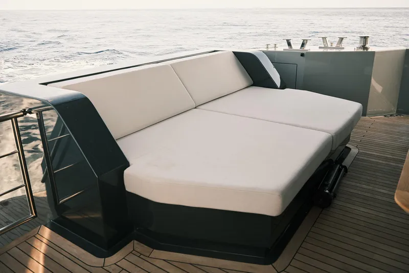  Yacht Photos Pics Luxurious seating on 2026 Outer Reef Yachts 780 Adventure, overlooking serene ocean view.