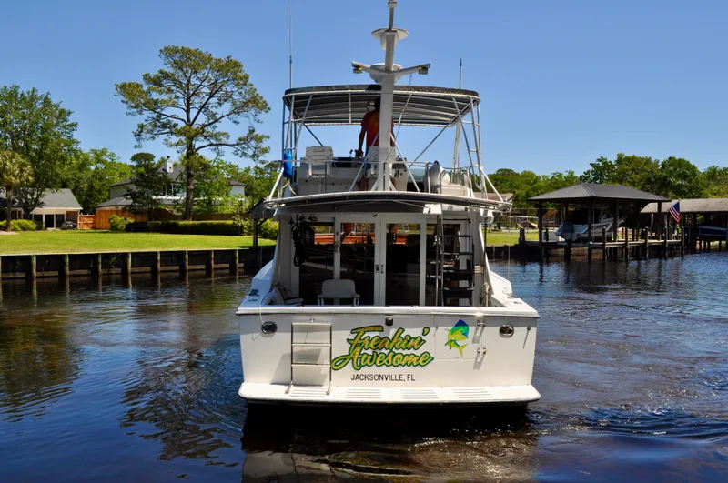 Freakin' Awesome Yacht Photos Pics 1990 Ocean Alexander 42 Sedan yacht on a calm river, Jacksonville, FL.