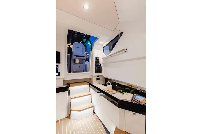  Yacht Photos Pics Interior of 2025 Hanse Fjord 39 XL yacht, featuring modern kitchen and sleek design.