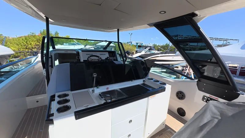 Trasea Yacht Photos Pics Interior view of 2025 Saxdor SX 320 GTO with modern helm console.