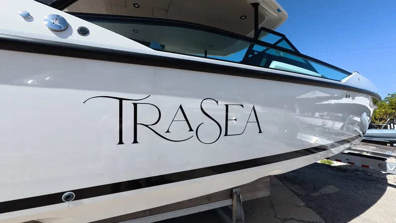 Trasea Yacht Photos Pics Saxdor SX 320 GTO 2025 with 'Trasea' lettering on the side.