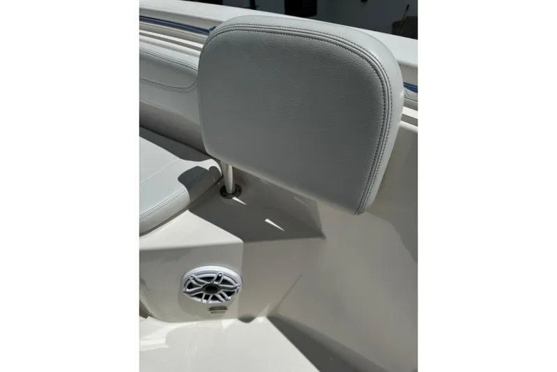  Yacht Photos Pics 2024 Cobia 280 Center Console boat seat and speaker detail.