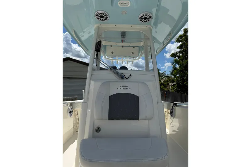  Yacht Photos Pics 2024 Cobia 280 Center Console boat interior with seating and overhead speakers.