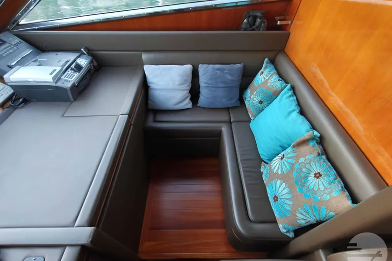  Yacht Photos Pics Luxurious Sanlorenzo SL82 yacht interior with plush seating and vibrant cushions, 1999 model.