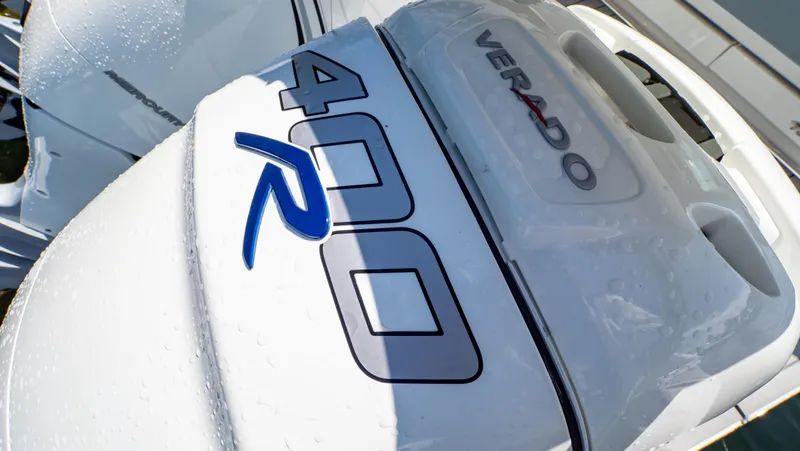  Yacht Photos Pics Close-up of 2021 Formula 430 Super Sport Crossover's Verado 400R engine.