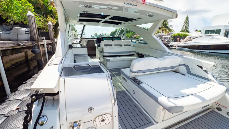  Yacht Photos Pics 2021 Formula 430 Super Sport Crossover luxury yacht with spacious deck and seating area.