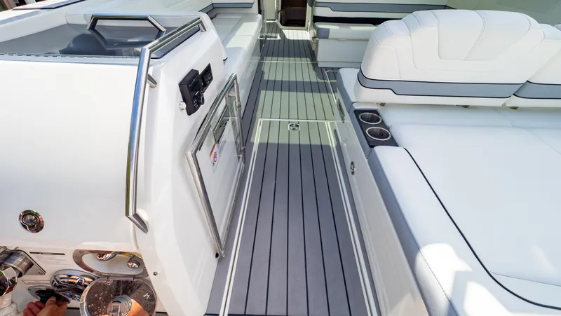  Yacht Photos Pics 2021 Formula 430 Super Sport Crossover interior with sleek seating and modern design.