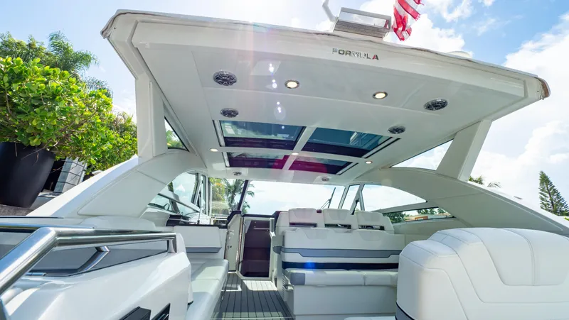  Yacht Photos Pics 2021 Formula 430 Super Sport Crossover luxury yacht interior with sleek design and spacious seating.