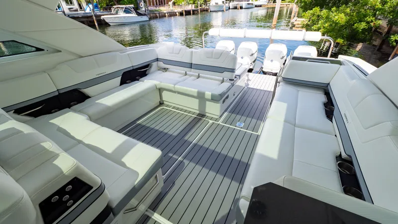  Yacht Photos Pics Luxurious 2021 Formula 430 Super Sport Crossover yacht interior with spacious seating.