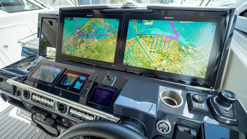  Yacht Photos Pics 2021 Formula 430 Super Sport Crossover dashboard with advanced navigation displays.