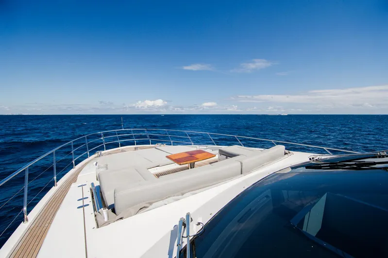 April Fools Yacht Photos Pics Azimut 80 Flybridge 2018 yacht with ocean view and luxurious deck seating.