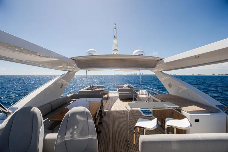 April Fools Yacht Photos Pics Luxurious 2018 Azimut 80 Flybridge yacht with spacious deck and ocean view.