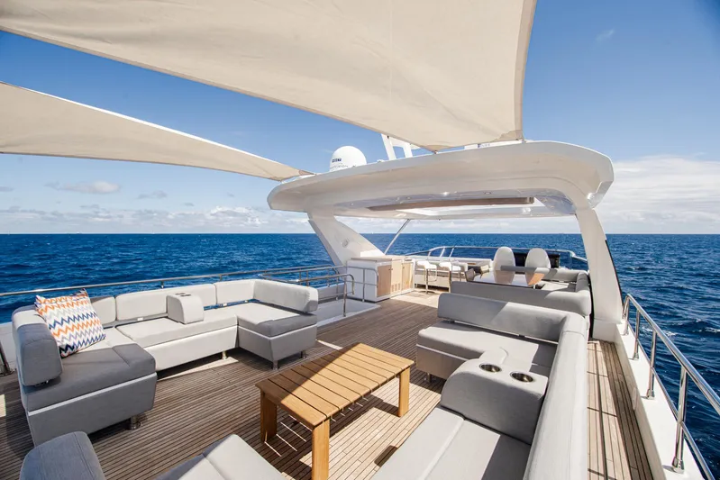 April Fools Yacht Photos Pics Luxurious 2018 Azimut 80 Flybridge yacht with spacious deck and ocean view.