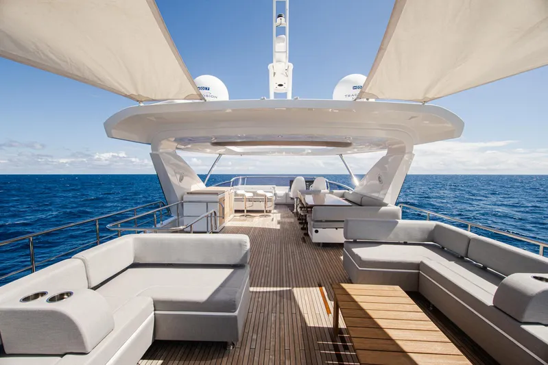 April Fools Yacht Photos Pics Azimut 80 Flybridge 2018 yacht with spacious deck and ocean view.