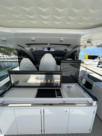 No Name Yacht Photos Pics 2024 Azimut Verve 48 yacht interior with sleek kitchen and modern design.