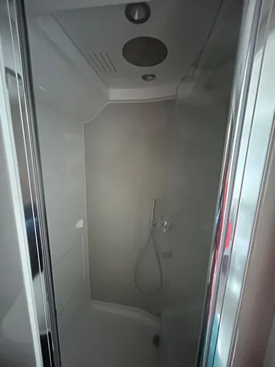 No Name Yacht Photos Pics 2024 Azimut Verve 48 yacht shower with modern fixtures and sleek design.